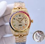 Swiss Grade Replica Iced Out Diamond Rolex Datejust II 41mm Watch Gold Rainbow Bezel